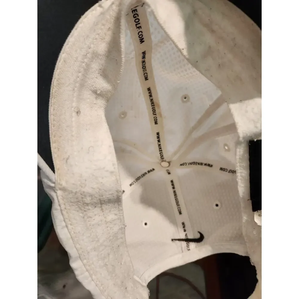 Nike Golf Hat Mens White Brown Swoosh Adjustable Performance Mesh Cap 247077-100